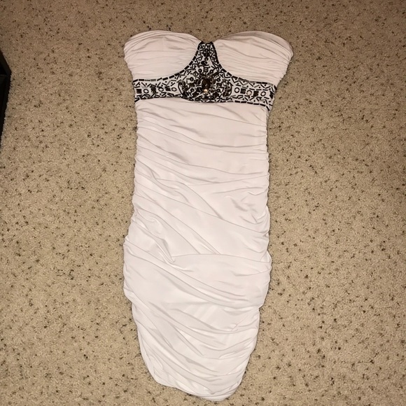 bebe Dresses & Skirts - BeBe white tube dress w/embellished bodice